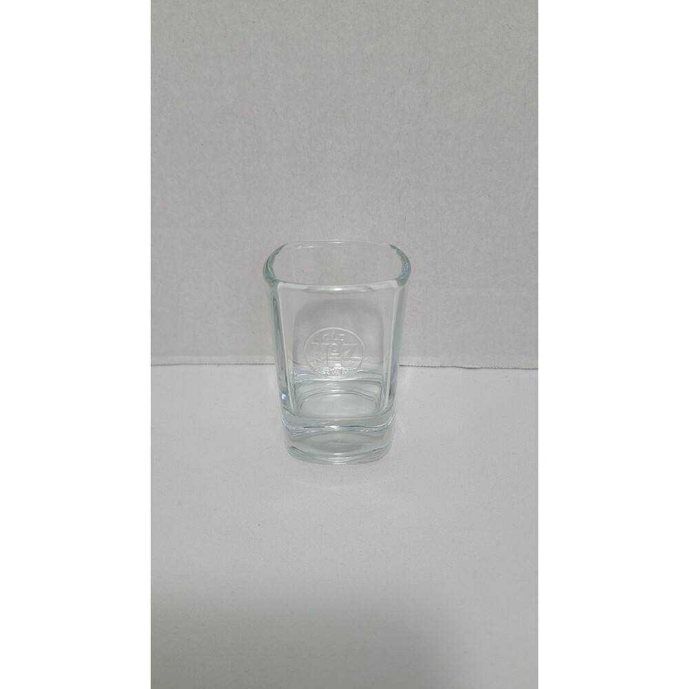 Jack Daniels Old No. 7 Brand Square Shot Glass Clear Embossed Logo 2.5" Flaw